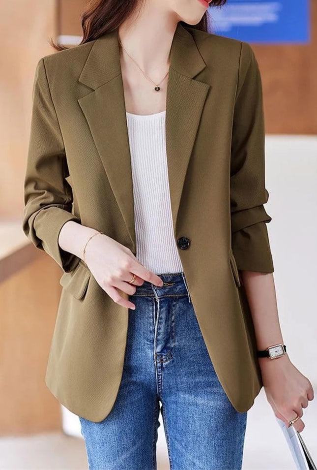 Formal Blazer Coat Long Sleeve Single Button Straight Jacket Work Wear - Palm and Thread