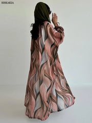 Floral Fashion Draw String Sleeve Abaya - Palm and Thread