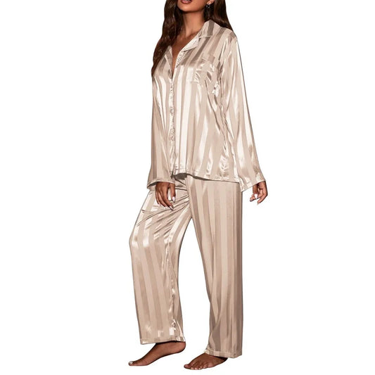 Striped solid French silk satin Pajama - Palm and Thread