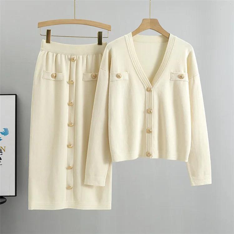 Office Slim Sweater Cardigan Skirt Matching Set - Palm and Thread