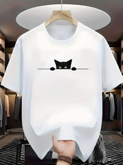 Fashionable Casual Loose Large Cute Cat Pattern Printed T-shirt Top - Palm and Thread