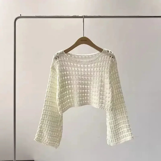 Long Sleeve Crochet Knit Top - Palm and Thread