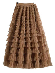 A-line Gauze Spliced Solid Color Loose Skirt - Palm and Thread