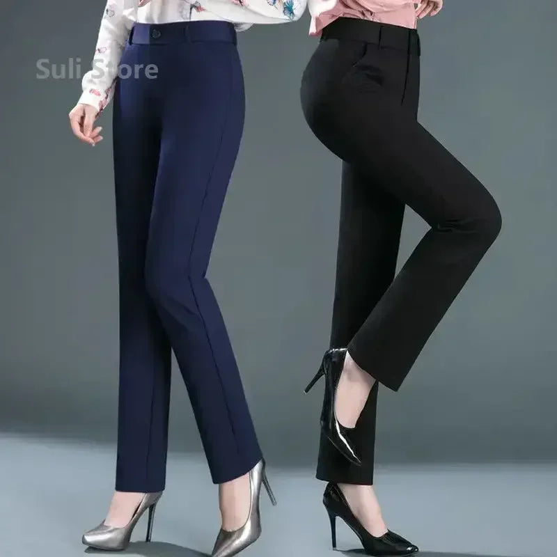 Casual Button Elastic Mid Waist Straight Trouser - Palm and Thread