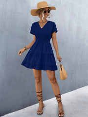 Elegant V-Neck Ruffle A-Line Dress