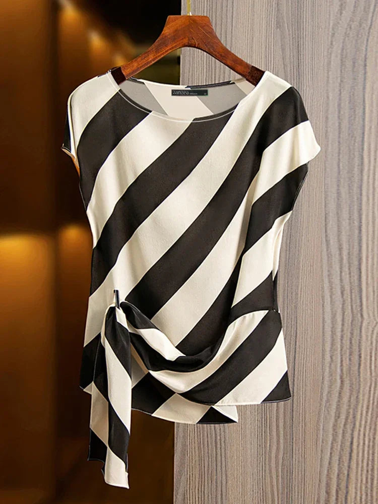 Striped Printed Loose Belted Tunic Top - Palm and Thread