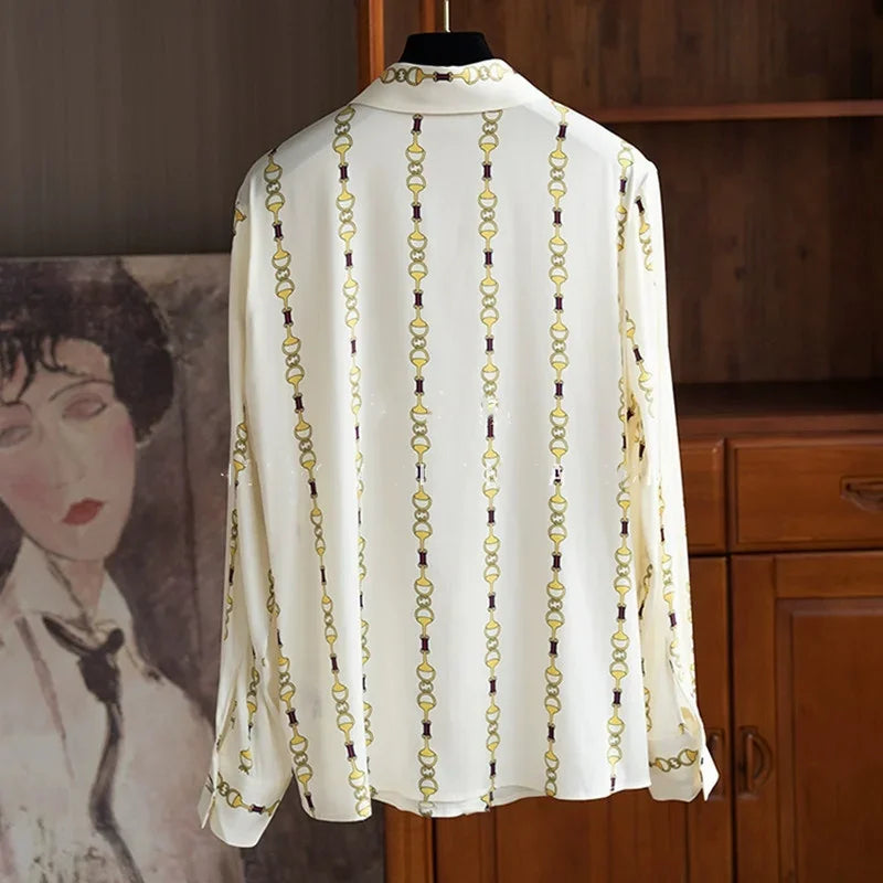 Striped Satin Chain Print Blouse - Palm and Thread