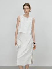 Sleeveless Acetate Embroidered Shirt Skirt Set - Palm and Thread