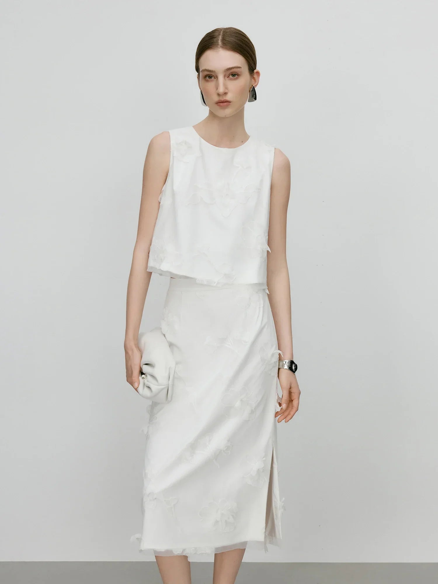 Sleeveless Acetate Embroidered Shirt Skirt Set - Palm and Thread
