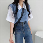 Academy Style Color Blocking Polo Collar Top - Palm and Thread