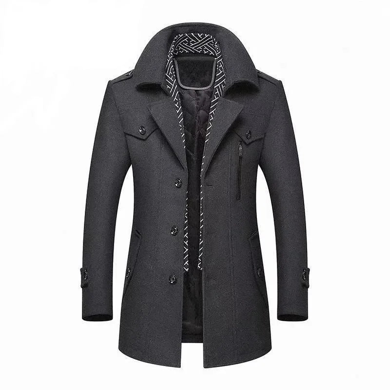 Scarf Collar Cotton-Padded Woolen Coat