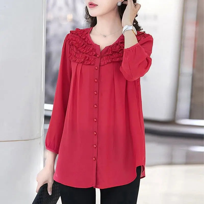 Elegant Chic Sweet Ruffle Chiffon Blouse - Palm and Thread