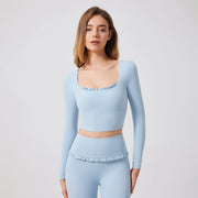 Padded Long Sleeve Crop Top & High Waist Flared Leggings