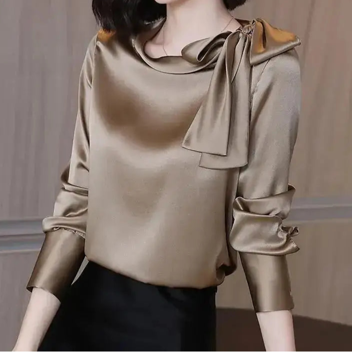 Satin Elegant Chic Bow Lace Up Blouse - Palm and Thread