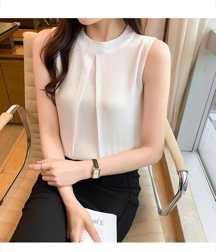 Sleeveless White Shirt Elegant Blouse - Palm and Thread