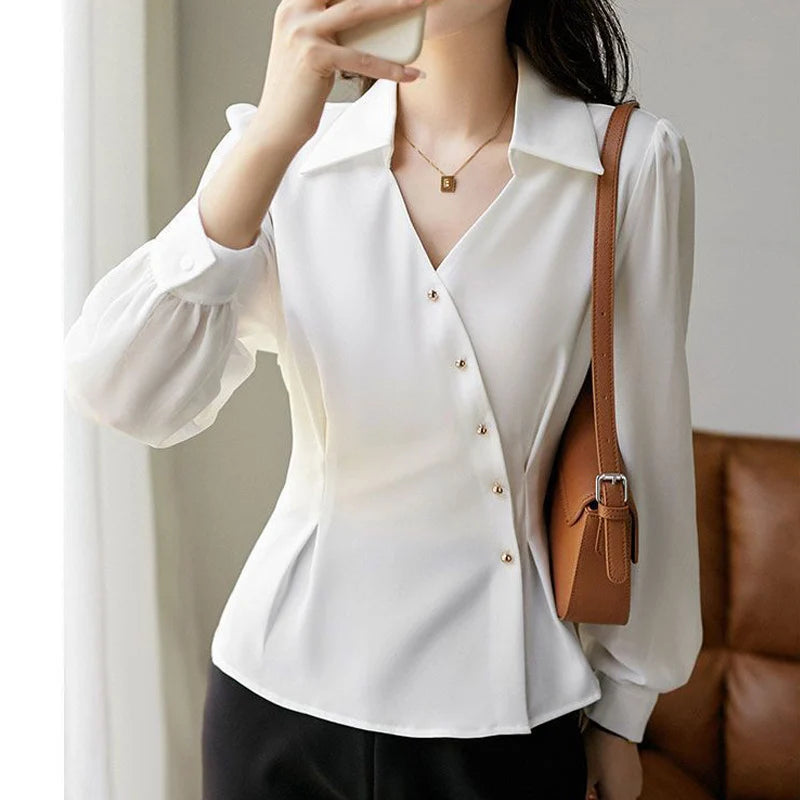 Chic Asymmetrical Button Up Shirt Blouse - Palm and Thread