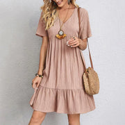 Loose V-neck Short Sleeved Pleated Dress - Palm and Thread