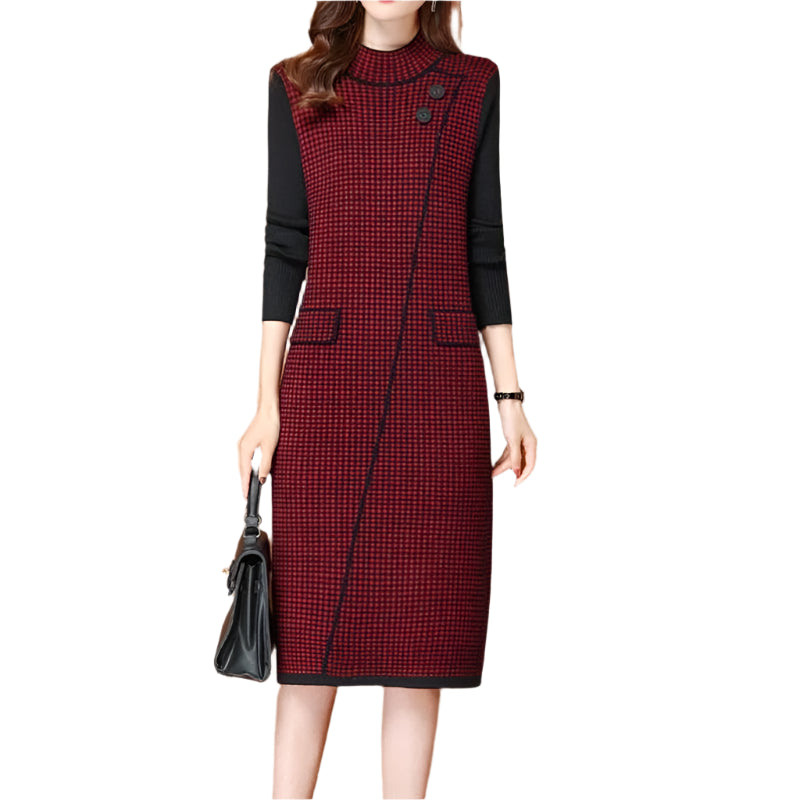 Retro Plaid Patchwork Basic Knitted Dress - Palm and Thread