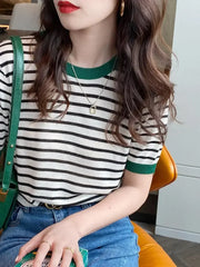 Knitted Round Collar Print T-Shirt - Palm and Thread