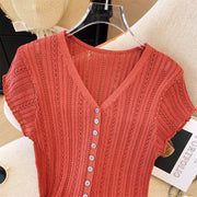 V-neck Cut-out Knitted Cardigan - Palm and Thread