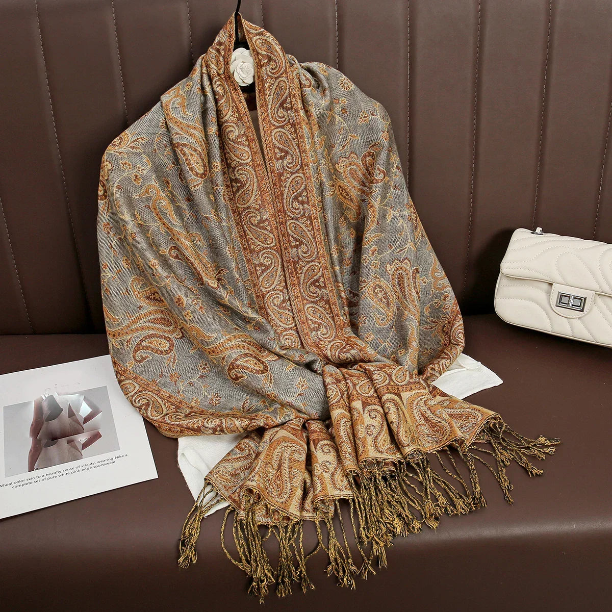 Tassel Design Paisley Jacquard Pashmina - Palm and Thread