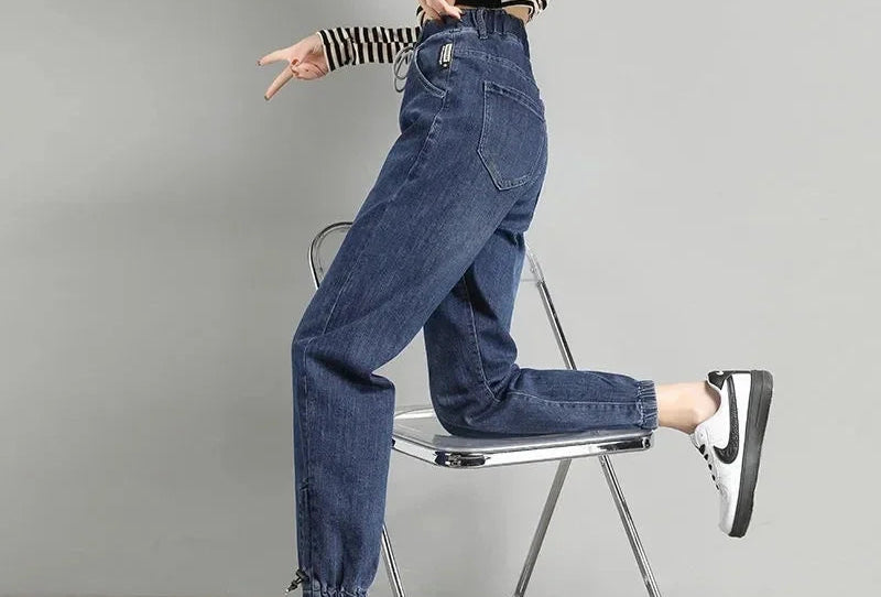 Drawstring Elastic Waist Casual Jeans Pant - Palm and Thread