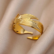 Stainless Steel Gold Color Open Gothic Ring - Palm and Thread