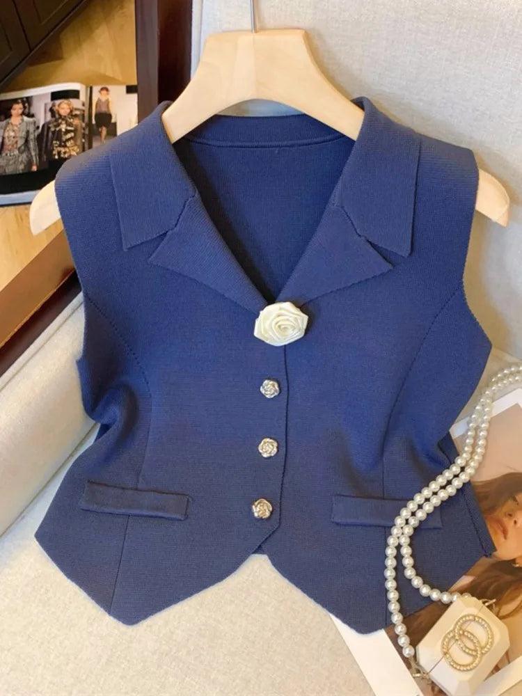 Office Ladies Suit Vest Chic Workwear Stylish Knitted Top - Palm and Thread