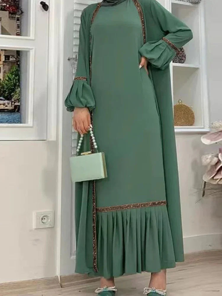 Lantern Sleeve Maxi Long Dress 2 Piece set - Palm and Thread