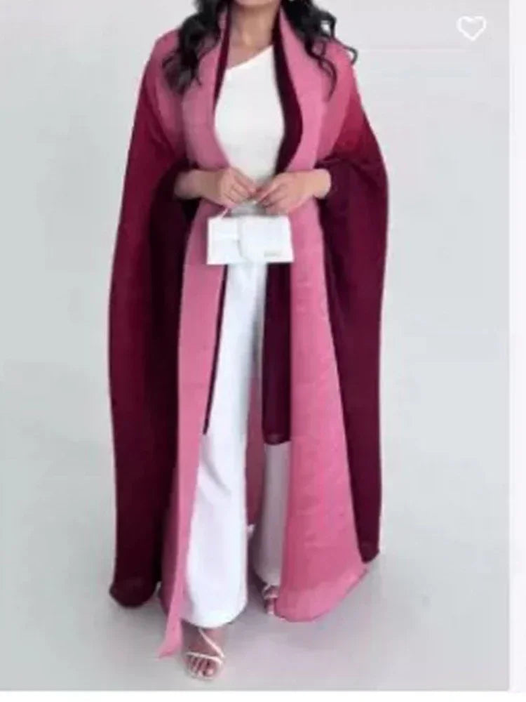 Bat Sleeve Pleated Gradient Cardigan Trench Coat Abaya - Palm and Thread