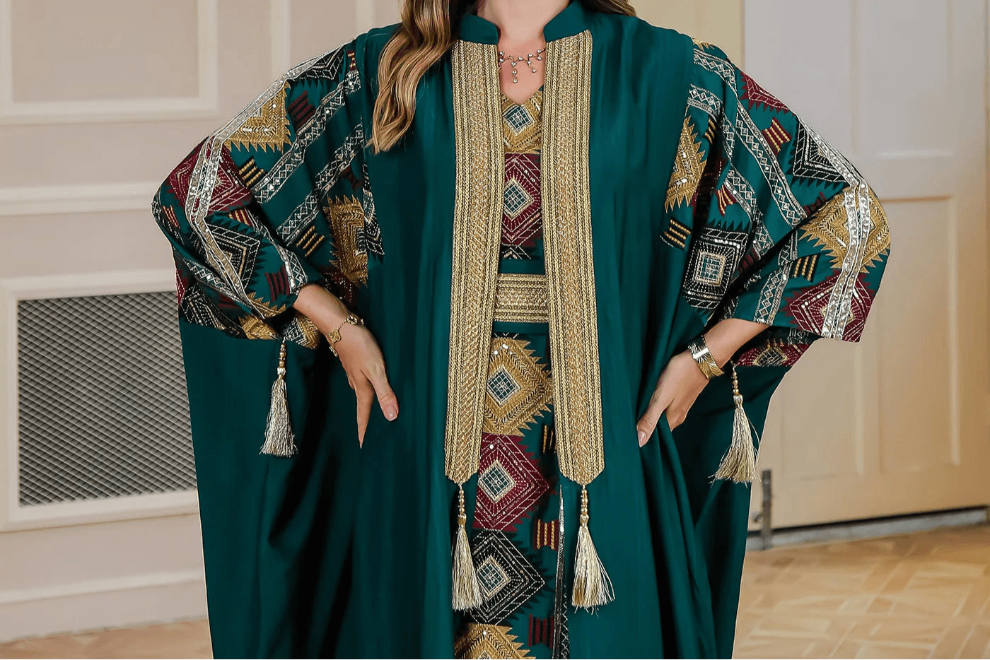 Embroidery Dress Open Abaya Cardigan Robe - Palm and Thread