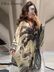 Elegant Printed Long Pleated Dress - Palm and Thread