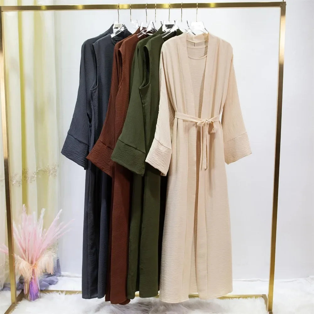 Abaya Two Pieces Women Out Abaya Loose Cardigan Coat Sleeveless Inner - Palm and Thread