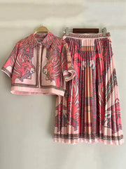 retro geometric print lapel shirt +SKIRT two-piece set - Palm and Thread