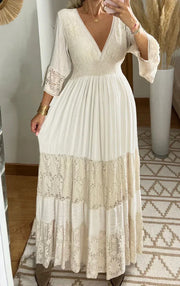 Floral Print Lace V-Neck Long Sleeve Dress - Palm and Thread