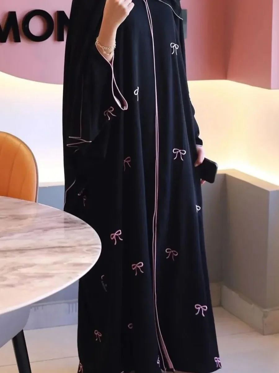 Bowknot Embroidery Long Abaya - Palm and Thread