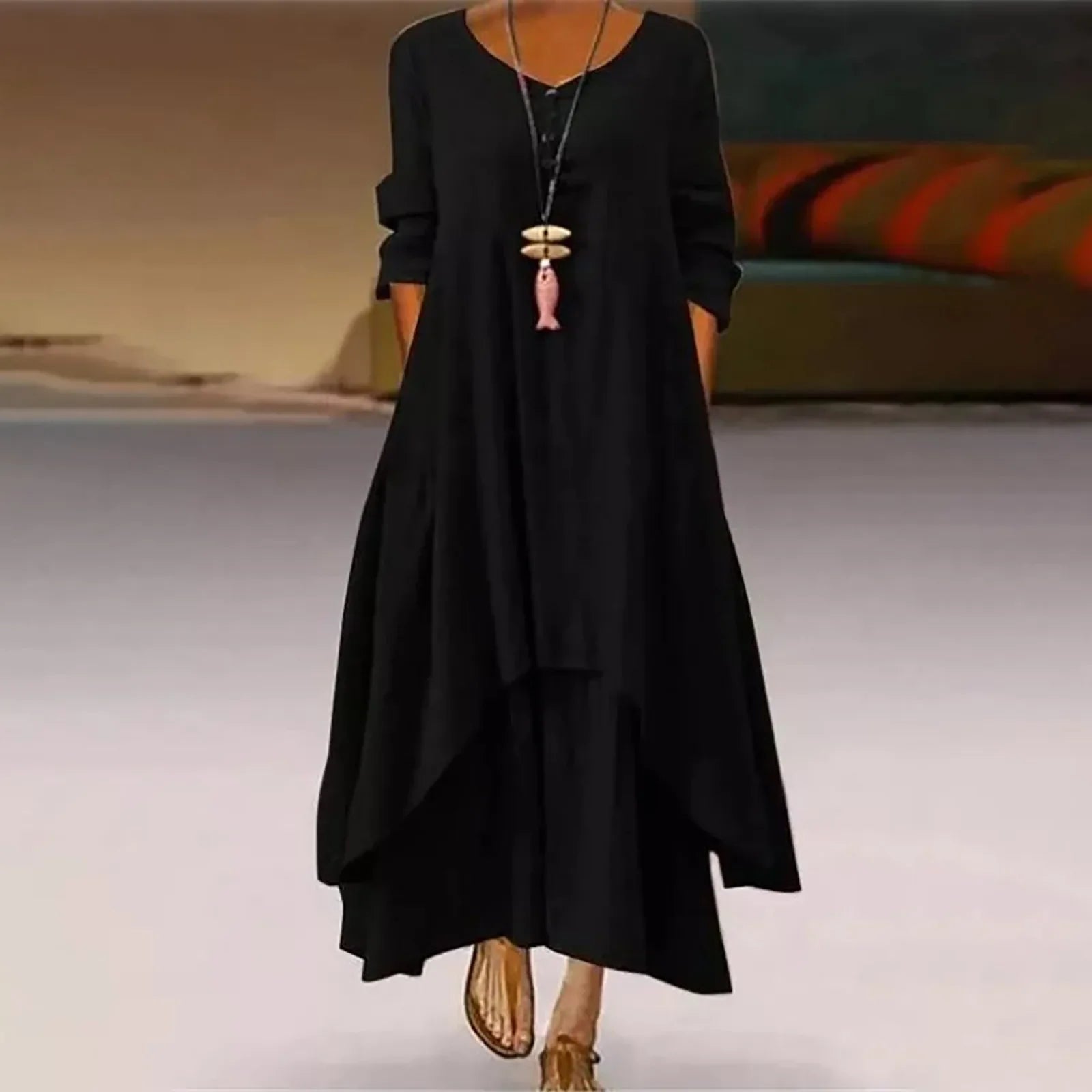 Elegant Linen Ginger Bohemia Layering Vintage Dress - Palm and Thread