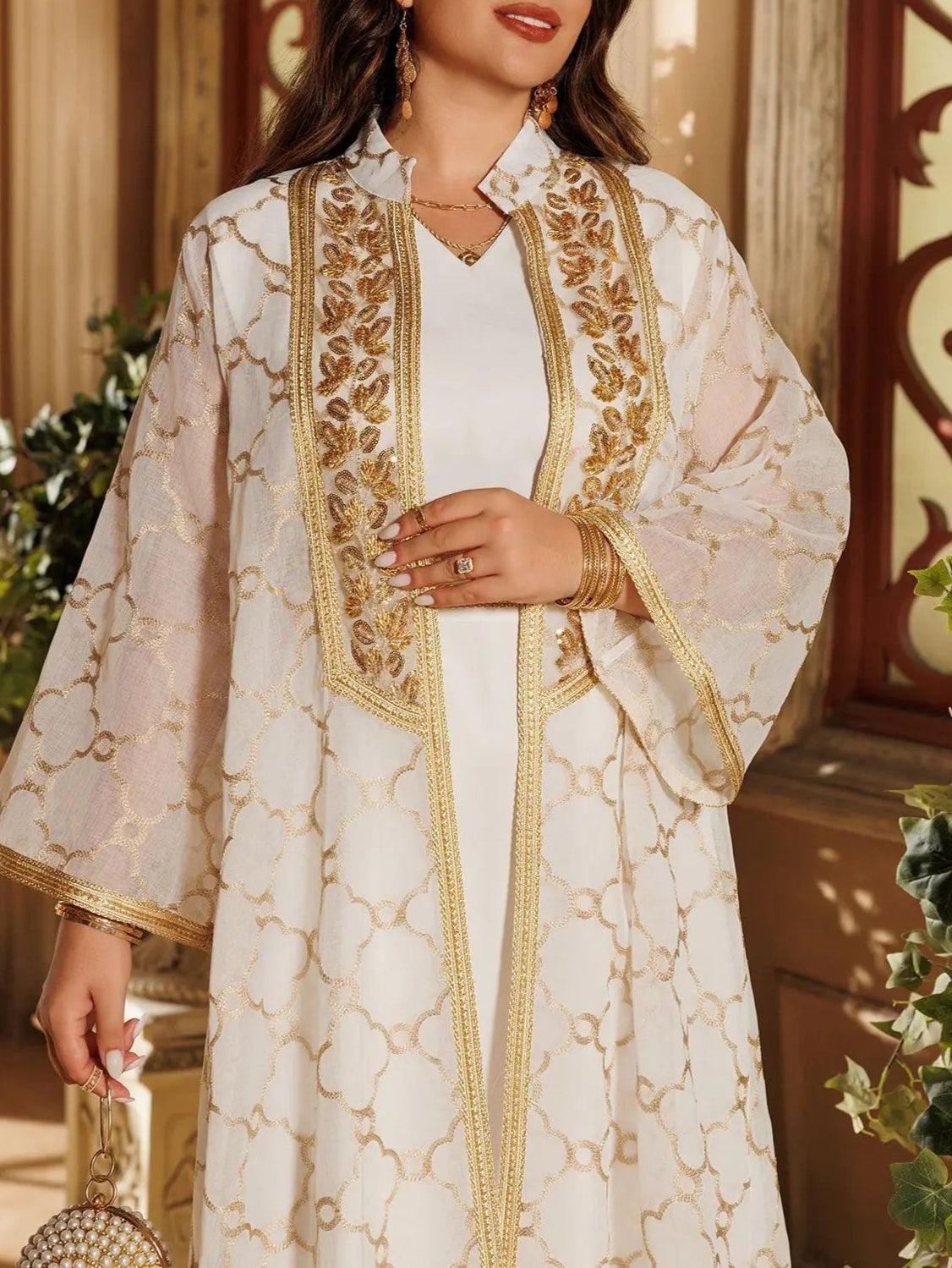 Embroidery Cardigan Abaya Kaftan 2 Piece - Palm and Thread