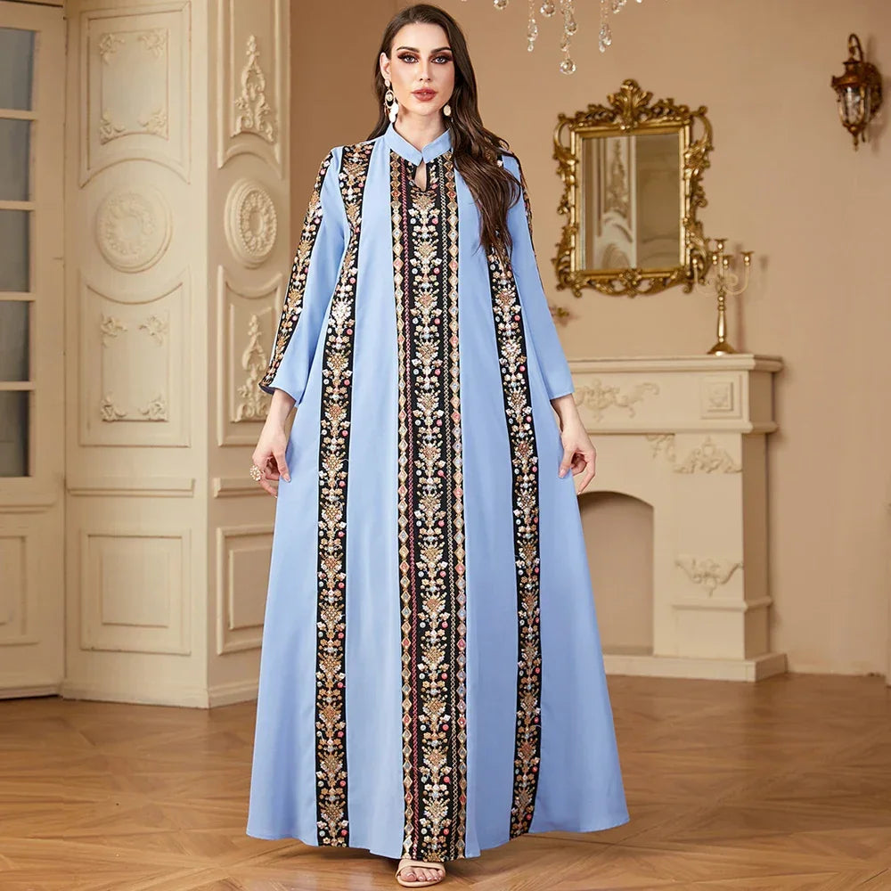 Embroidery Stripe Long Abaya - Palm and Thread