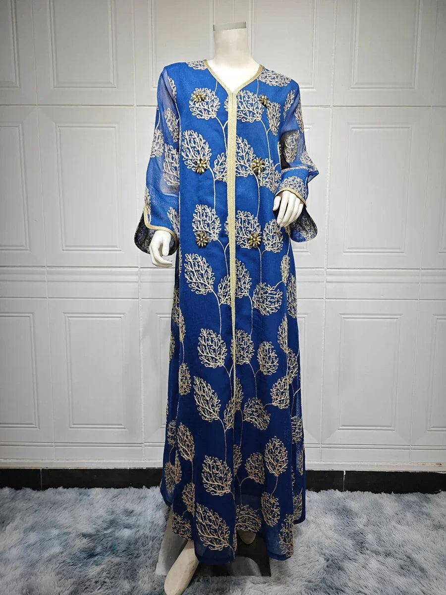 Mesh Embroidery Diamonds Elegant Abaya - Palm and Thread