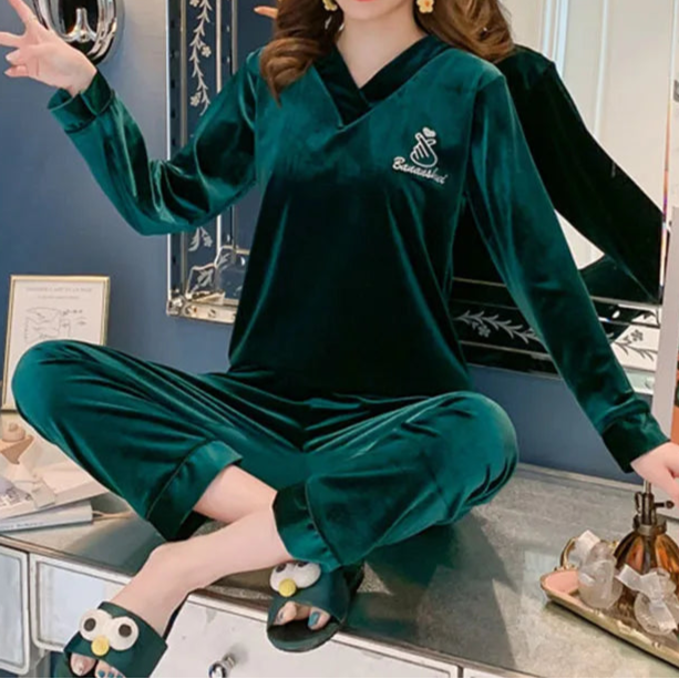 Velvet Loose Long Sleeve Pajama - Palm and Thread