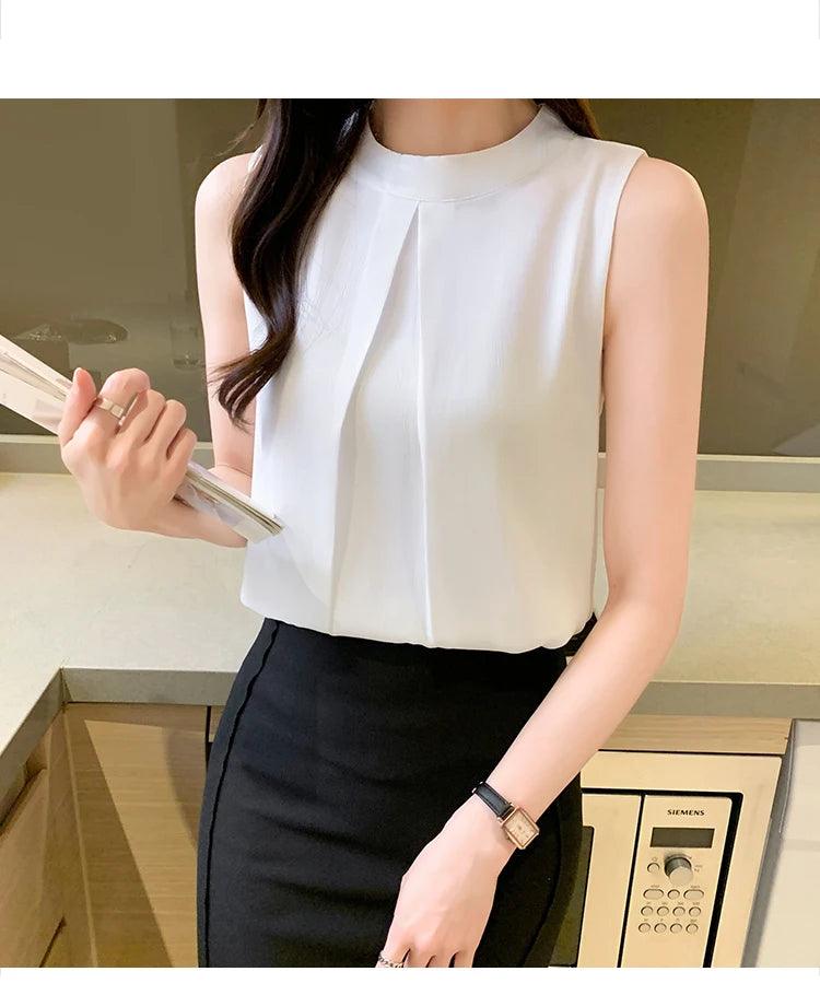 Sleeveless White Shirt Elegant Blouse - Palm and Thread