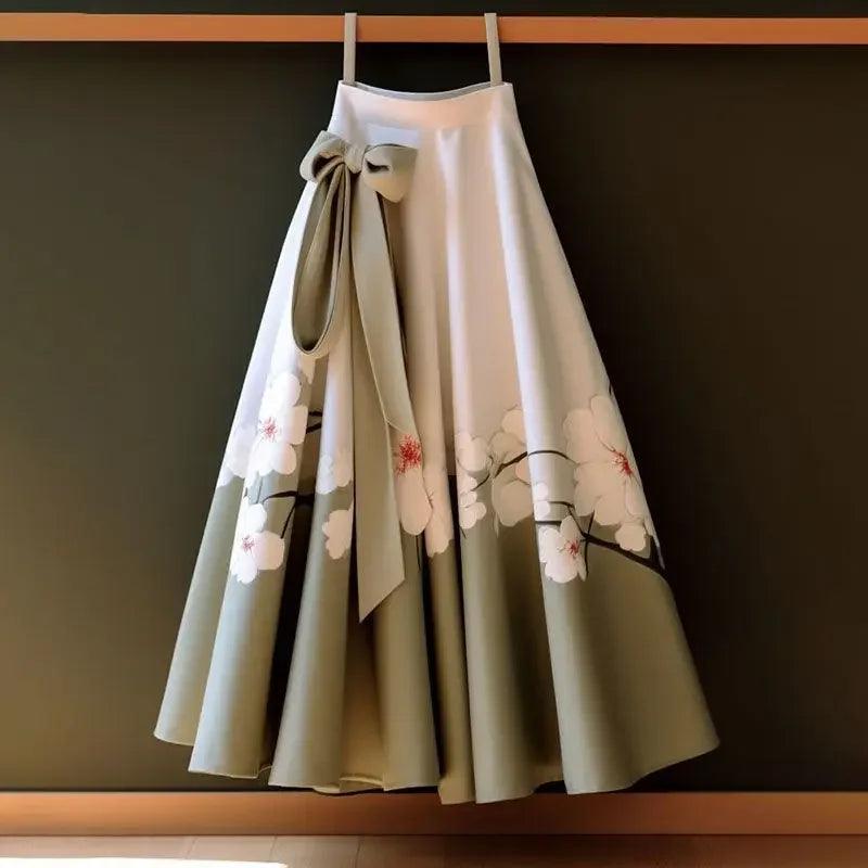 Vintage Pleated Temperament Floral Long Skirt - Palm and Thread