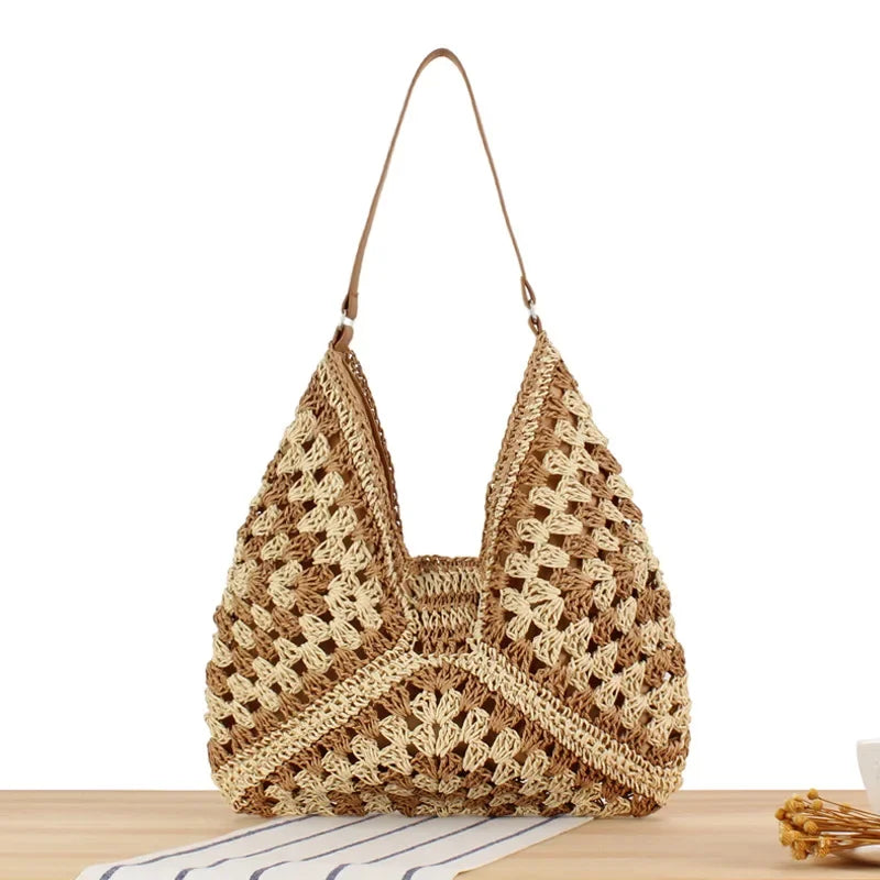 Straw Tote Vintage Vacation Shoulder Bag - Palm and Thread
