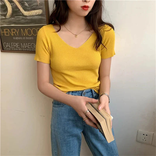 Basic V-neck Solid Thin pullover - Palm and Thread