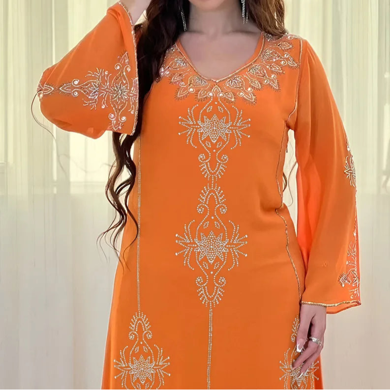 Elegant Long Sleeve V-neck Abaya - Palm and Thread