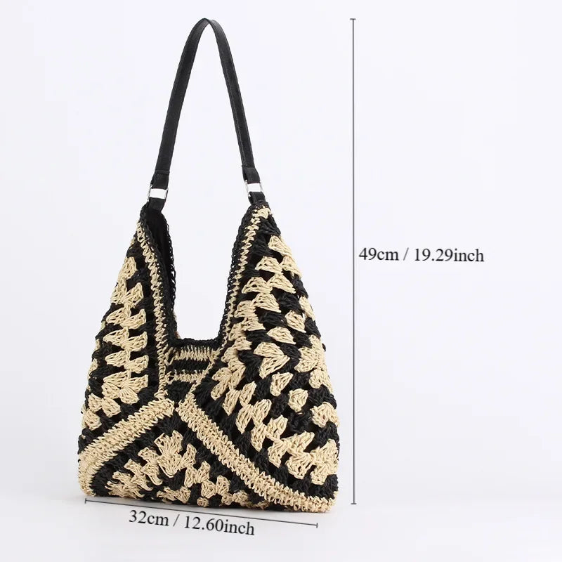 Straw Tote Vintage Vacation Shoulder Bag - Palm and Thread