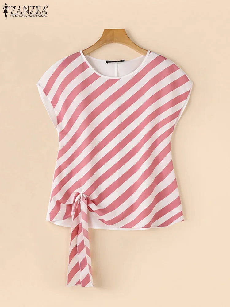 Striped Printed Loose Belted Tunic Top - Palm and Thread