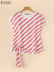 Striped Printed Loose Belted Tunic Top - Palm and Thread