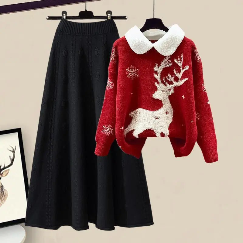 Knitted Sweater + Half Body Skirt Matching Set - Palm and Thread